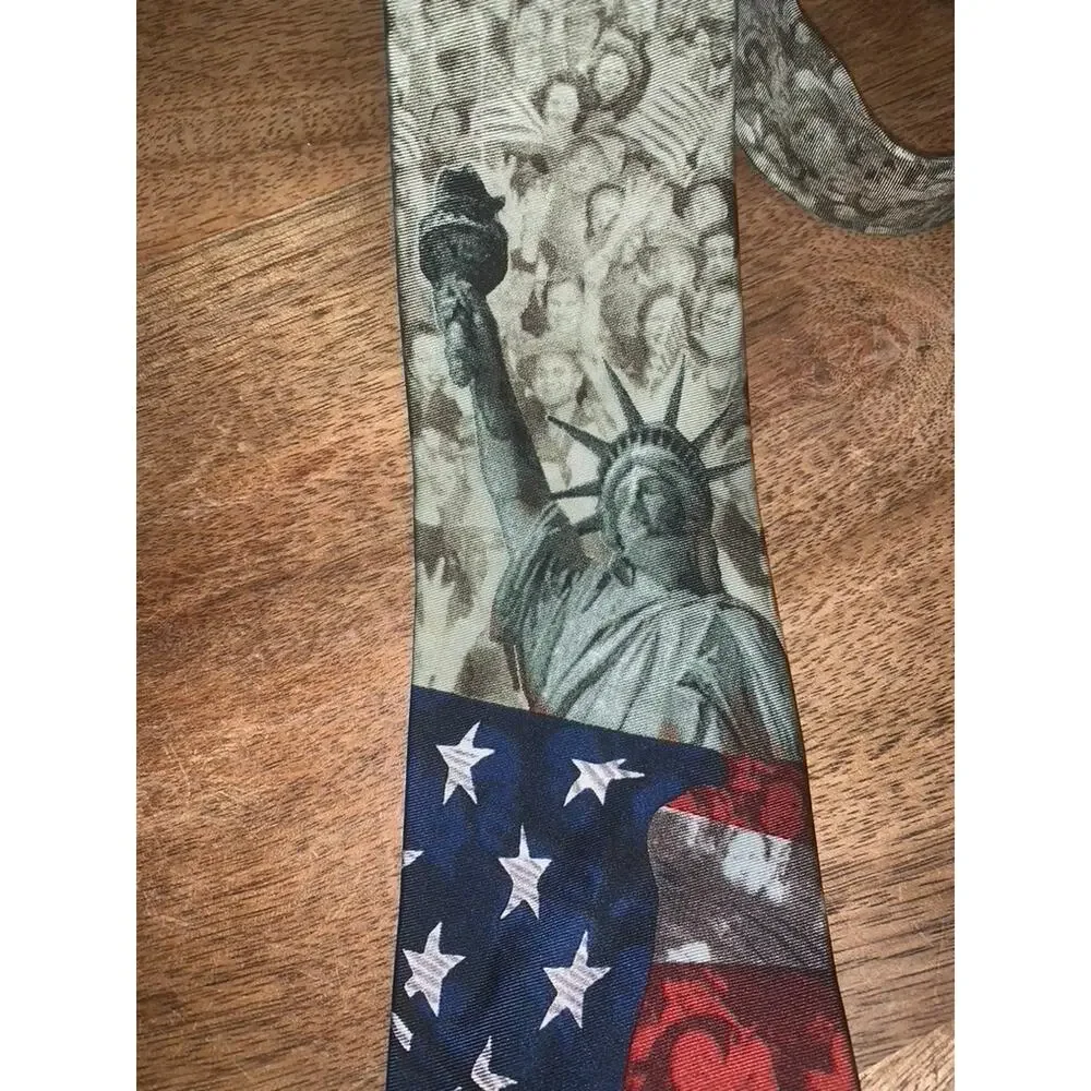 Men's Patriotic Silk Necktie American Flag Bald Eagle Statue of‎ Liberty